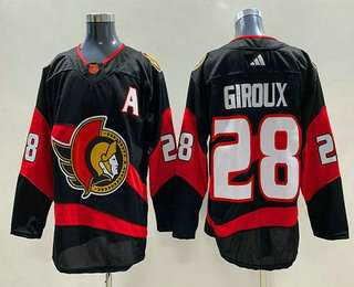 Mens Ottawa Senators #28 Claude Giroux Black 2022 Reverse Retro Authentic Jersey